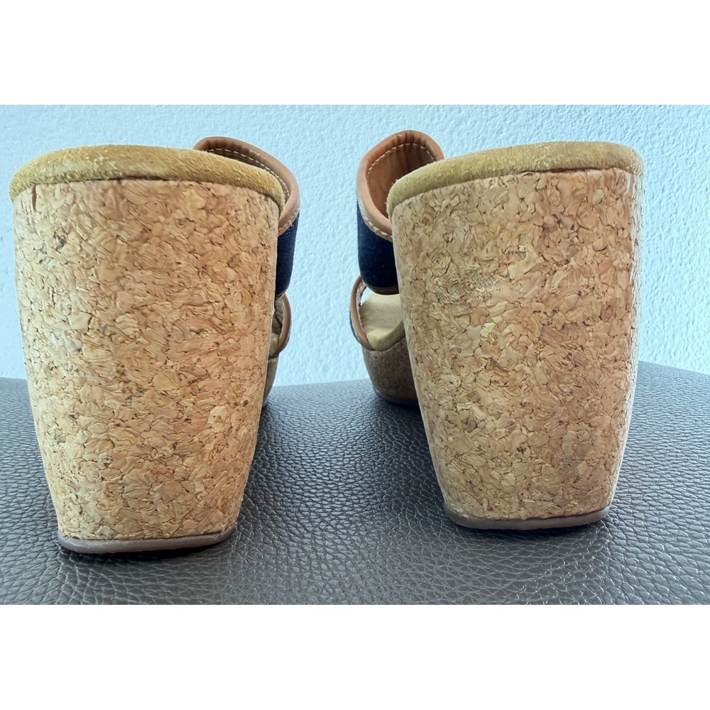 Clarks Elements Strappy Open Toe Blue Denim Platform Sandals Cork Wedge 9.5 Boho - Picture 5 of 8